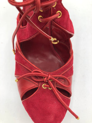 Dior Contemporary Tortoise Heeled Red Suede Shoes 4 of 6
