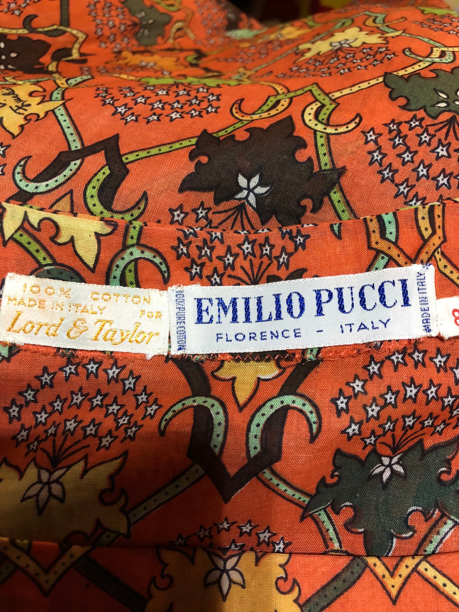 Pucci 60s Orange Cotton Print Shift Dress LABEL 5 of 5