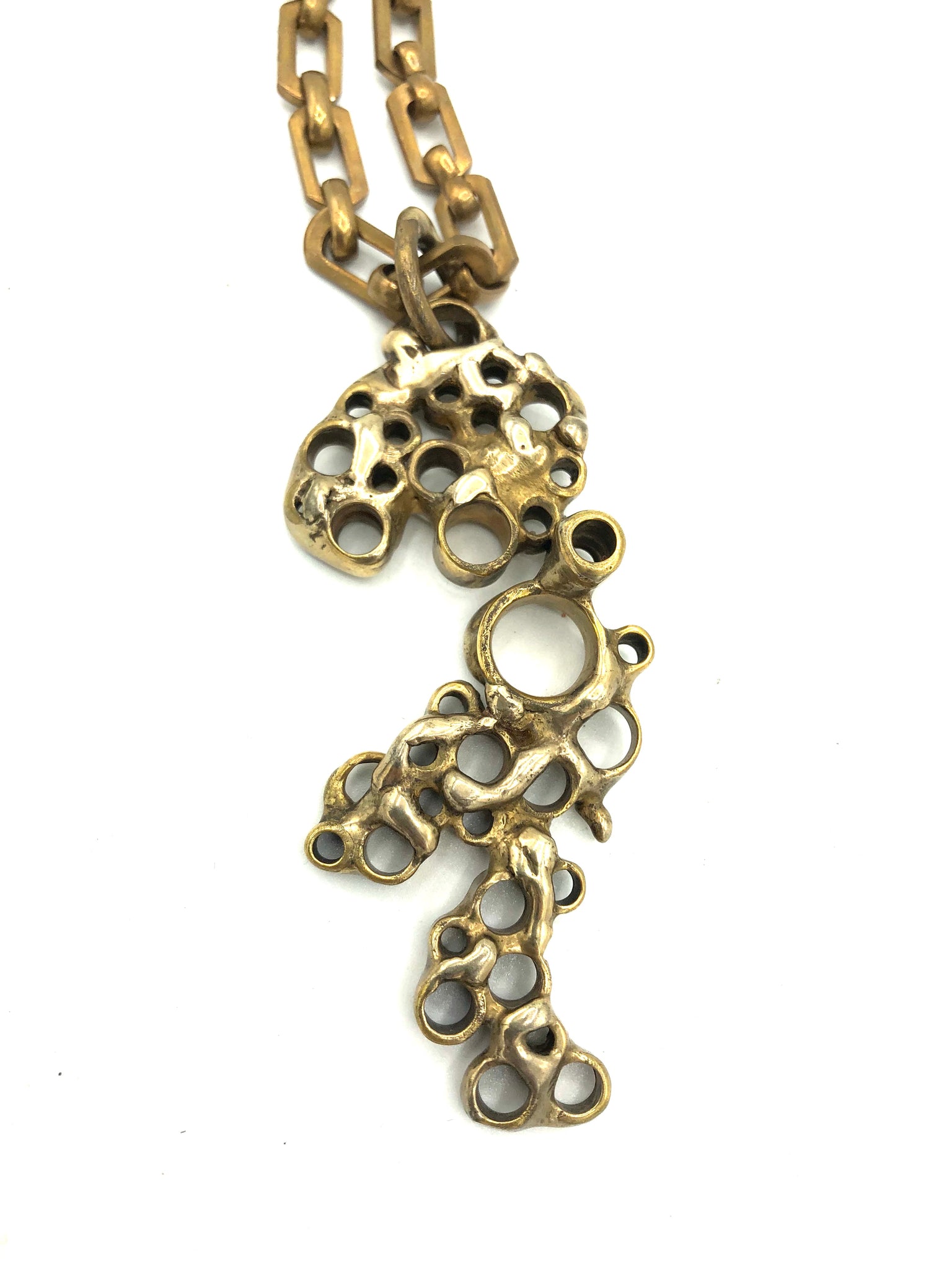 1960s/70s Brutalist  Bronze and Brass Necklace DETAIL FRONT 2 of 4