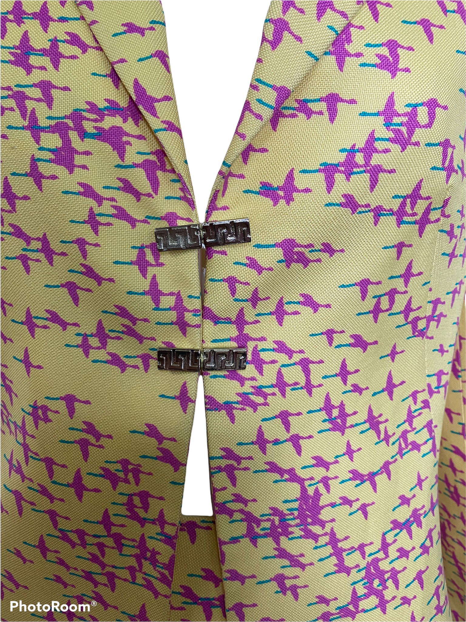 Gianni Versace 90s Yellow Geese Flying South Suit CLASP 3 of 6