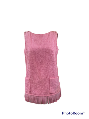 Deweese 60s Pink Fringed Swimsuit Ensemble COVER UP 4 of 11