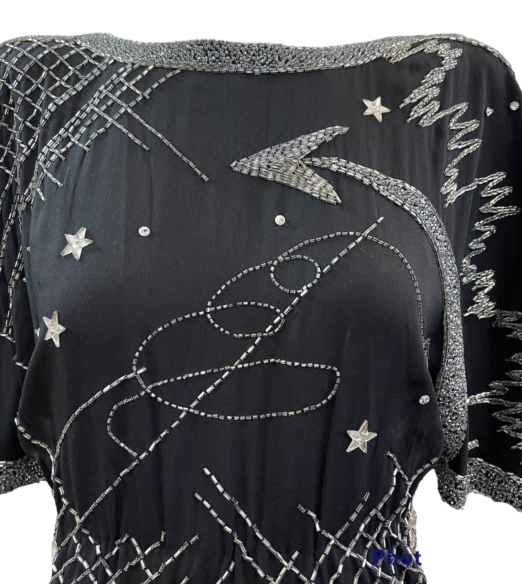 Fabrice 80s Black Beaded Cocktail Dress with Stars DETAIL 4 of 7