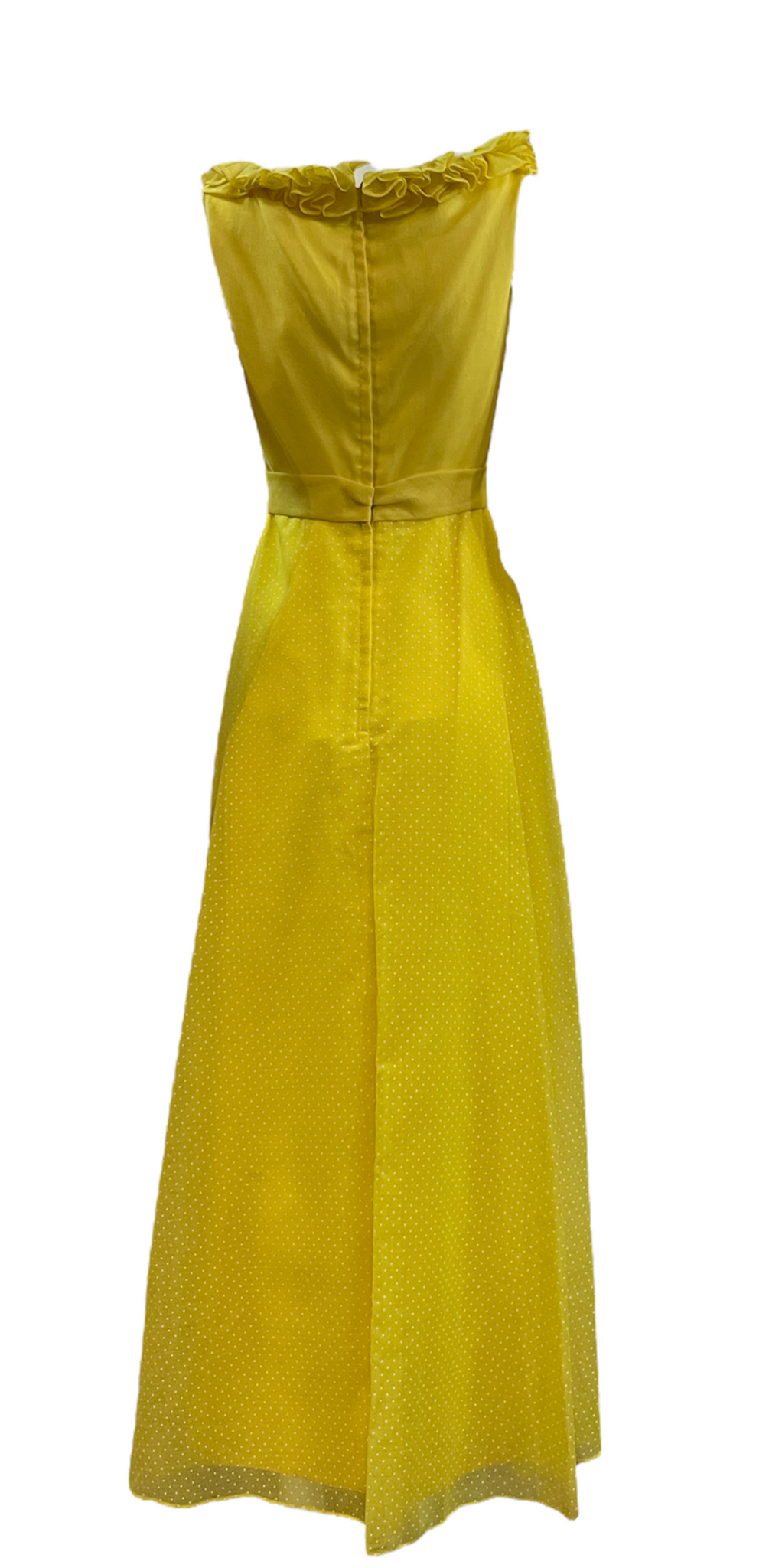 Miss Elliete 70s Lemon Yellow Cotton Maxi Dress with Swiss Dots, back