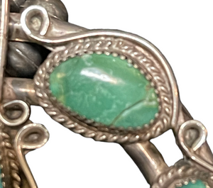  Mid 20th Century Silver and Turquoise  Squash Blossom Necklace DETAIL OF FISSURE 4 of 4