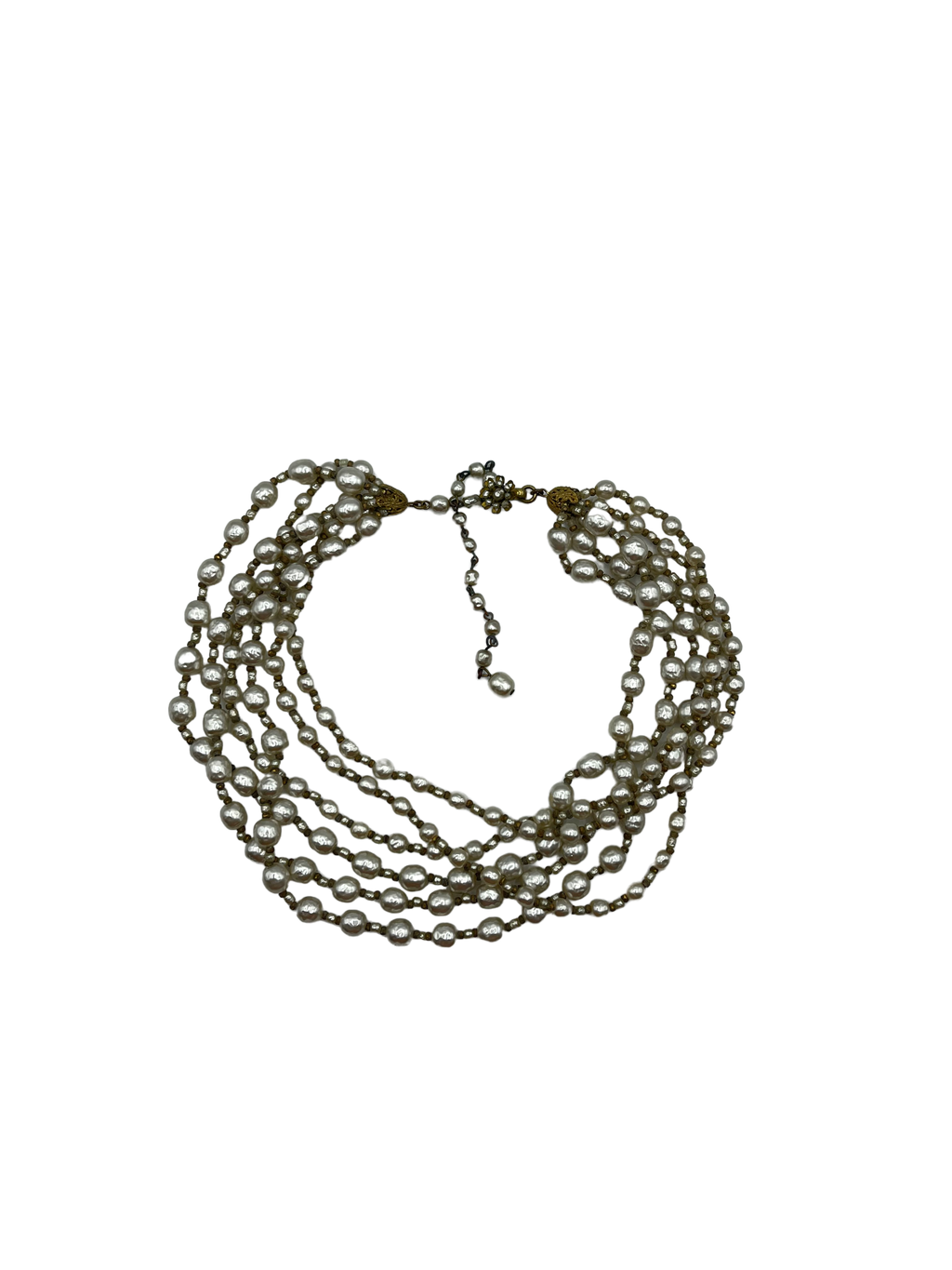 Miriam Haskell 60s Multi Strand Pearl Cocktail Necklace