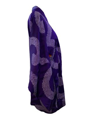 Purple Jacquard Short Kimono with Shibori Pattern SIDE 2 of 5
