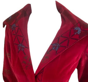 60s Magical  Red Velvet Stenciled Maxi Dress DETAIL 4 of 5