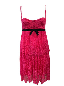 Dolce and Gabbana  Y2K  Hot Pink Lace Baby Doll Mini FRONT 1 of 6