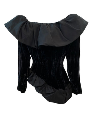 Yves Saint Laurent Rive Gauche 80s Black Crushed Velvet Evening Suit JACKET BACK  4 of 6
