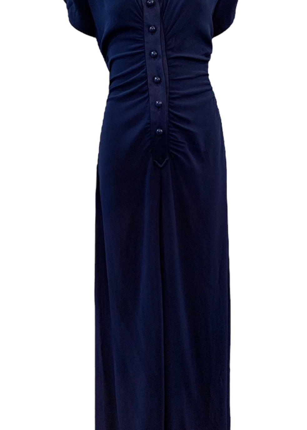 YSL Rive Gauche Blue Satin Backed Crepe 70s Look Maxi Dress FRONT 1 of 5