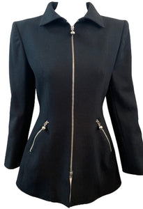 Claude Montana 80s Black Wool  Zip Jacket with Chrome Details FRONT 1 of 6