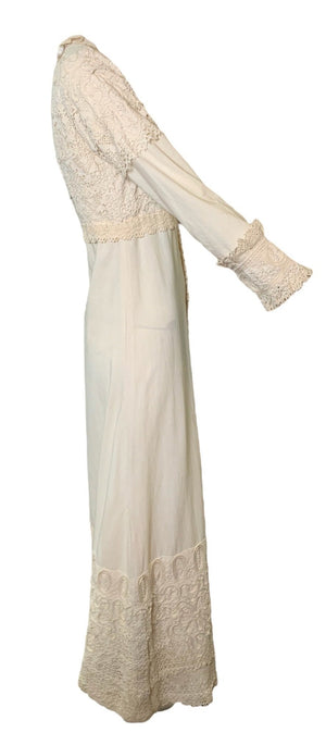  Fred Leighton 60s ivory cotton peasant style maxi dress SIDE 2 of 5