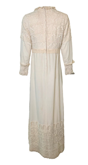  Fred Leighton 60s ivory cotton peasant style maxi dress BACK 3 of 5