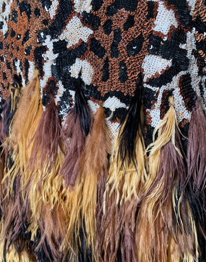 Naeem Khan Animal Print Sequined and Beaded Dress FEATHER DETAIL 4 of 5