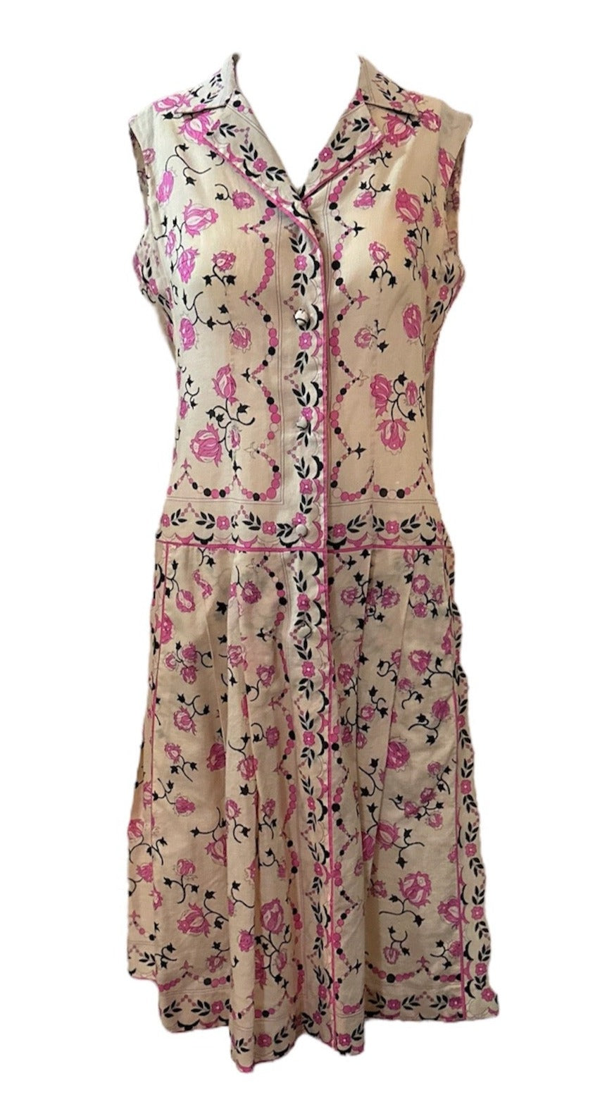Emilio Pucci Early 1960's Pale Pink Floral Cotton Dress THE WAY WE WORE Emilio Pucci Early 1960's Pale Pink Floral Cotton Dress THE WAY WE WORE
