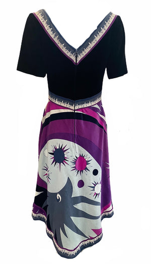 Emilio Pucci 60s Atomic Op Art Print Velvet Dress BACK 2 of 5