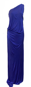  Roberto Cavalli Contemporary Purple Jersey One Shoulder Goddess Gown FRONT 1 of 4