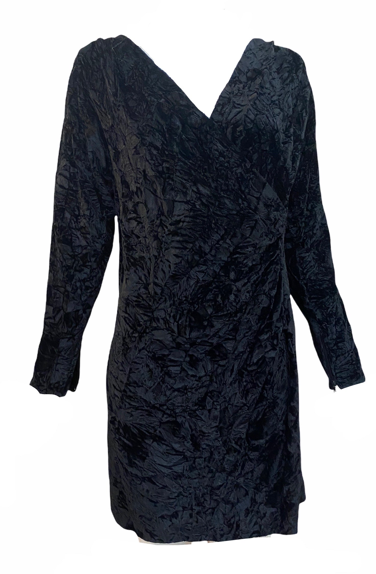 Saint Laurent Rive Gauche 1980's Black Crushed Velvet Wrap Cocktail Dress Saint Laurent Rive Gauche 1980's Black Crushed Velvet Wrap Cocktail Dress