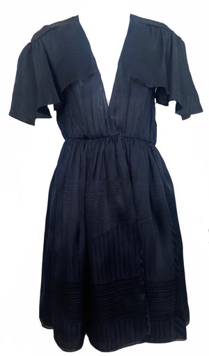 Halston 70s  Black Silk Taffeta Jacquard Wrap Dress FRONT 1 of 4