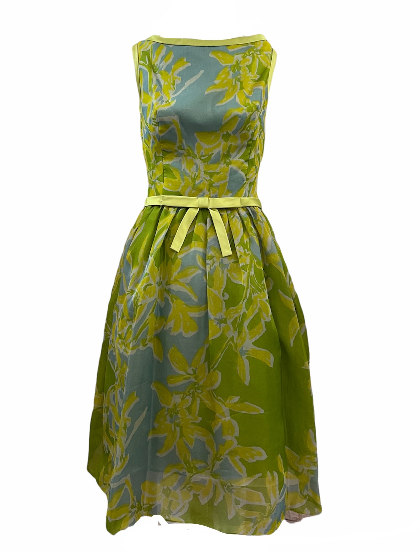 Sarmi 1960's Green Pastel Floral Watercolor Print Organza Fit and Flar THE WAY WE WORE Sarmi 1960's Green Pastel Floral Watercolor Print Organza Fit and Flar THE WAY WE WORE