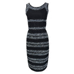 Oscar de la Renta 2000's Black Knit Dress with Tweed Stripe Appliquéd Bands