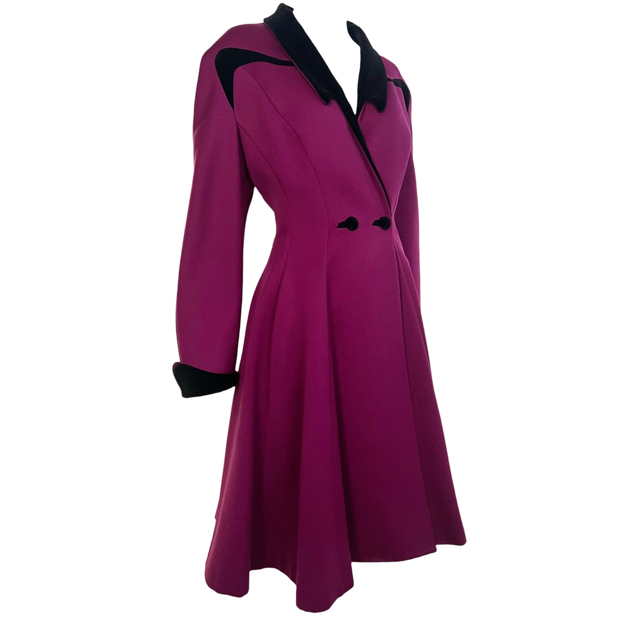 Thierry Mugler 1980s does 40s Plum Fit and Flair Coat, slight side