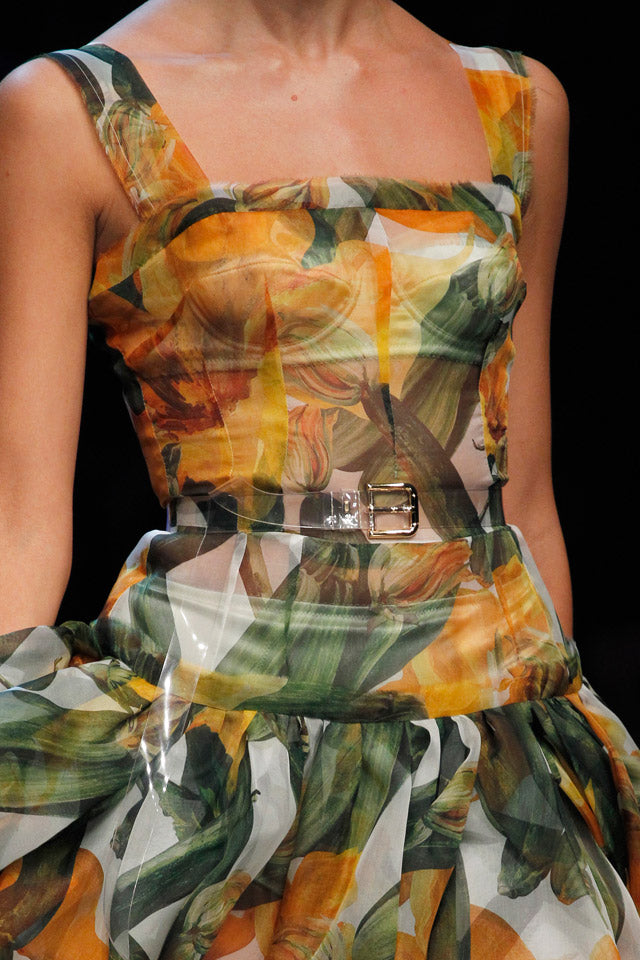 Dolce & Gabbana Spring 2012 Zucchini Blossom Printed Silk Chiffon Dress RUNWAY DETAIL 4/11