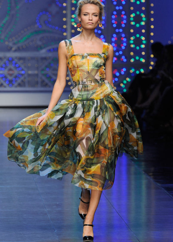 Dolce & Gabbana Spring 2012 Zucchini Blossom Printed Silk Chiffon Dress RUNWAY PHOTO  1/11