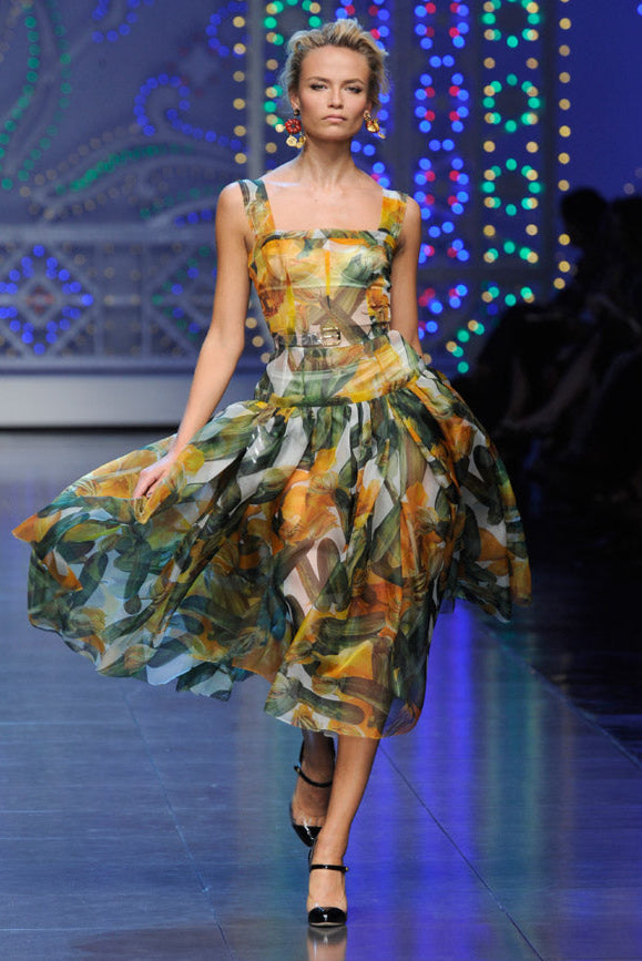 Dolce & Gabbana Spring 2012 Zucchini Blossom Printed Silk Chiffon Dress RUNWAY PHOTO  1/11