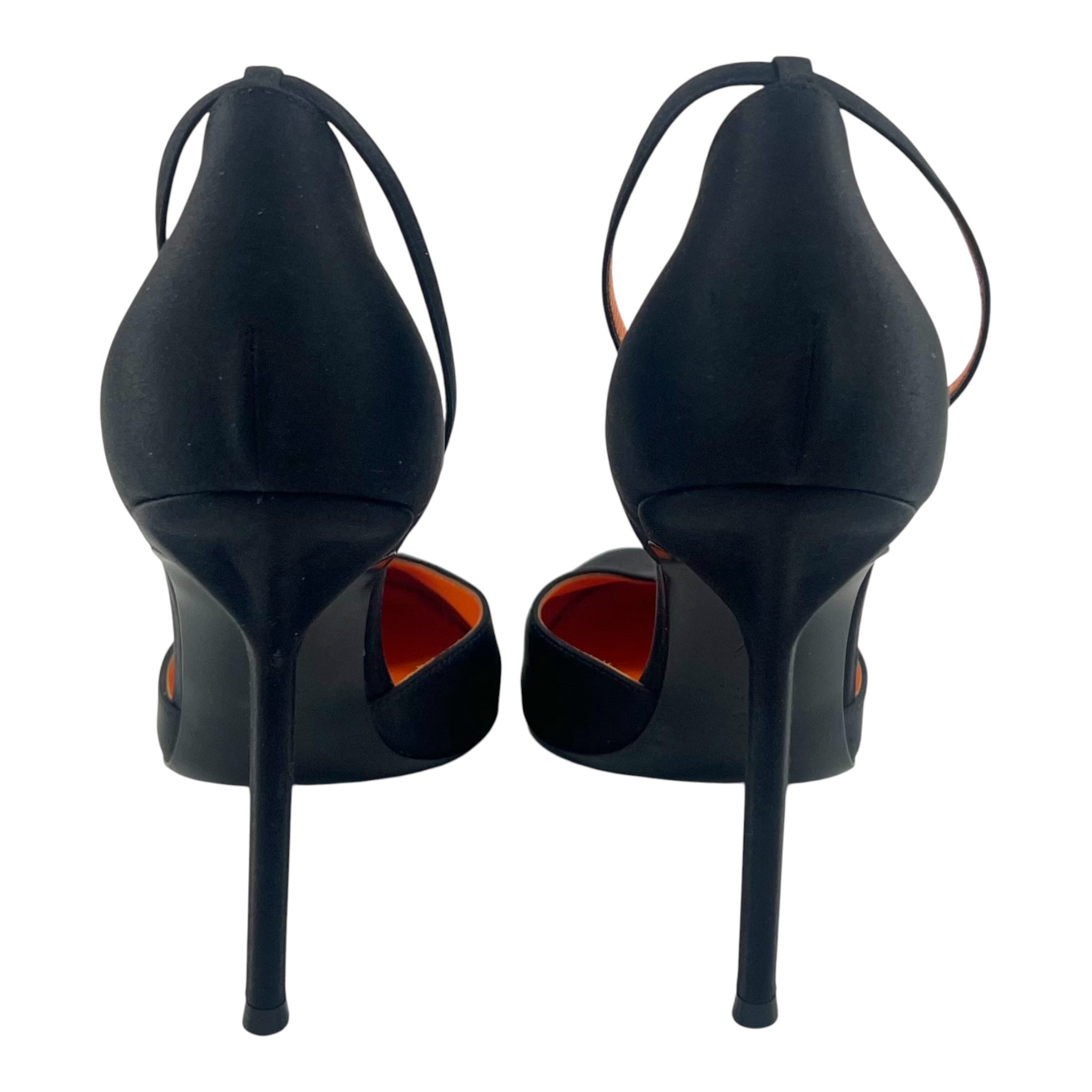 Walter de Silva Black Satin Ankle Strap D'Orsay Stiletto Heels, 41, back