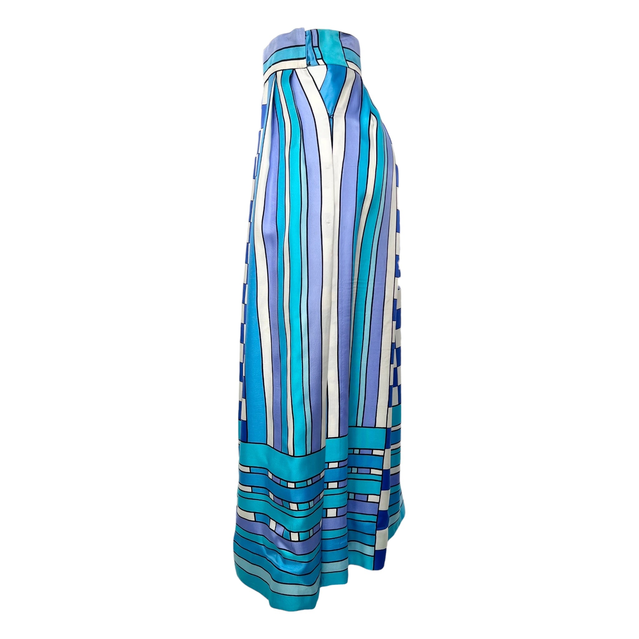 Tina Leser 1960's Blue Graphic Print Silk Twill Full Hostess Skirt, side