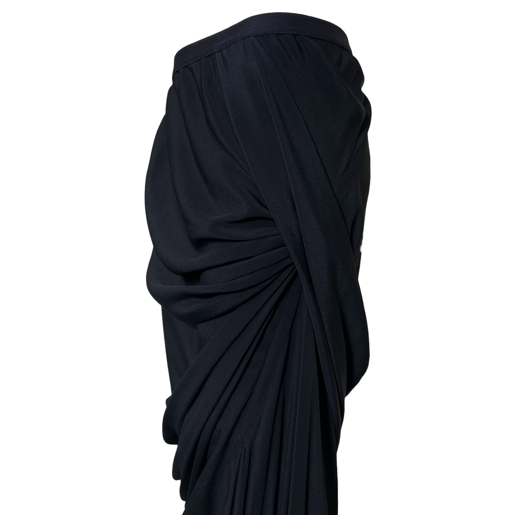 Rick Owens S/S 2020 Tecuatl Collection Black Draped Maxi Skirt, top