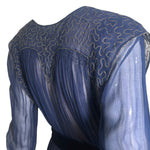 1910's French Couture Midnight Blue Silk Chiffon Long Sleeve Gown, back neck detail