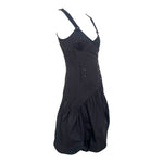 Y2K Black Pinstripe Asymmetrical Bubble Hem Midi Dress, side 2