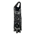 1920's Art Deco White Beaded Charcoal Black Satin Silk Evening Dress, side