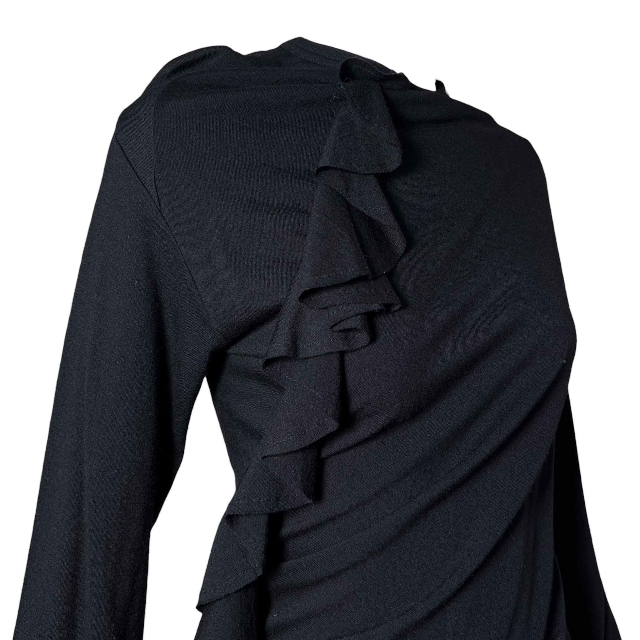Comme des Garcons F/W 2002 Black Wool Jersey Frill Top, top slight side