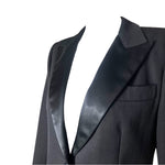 Saint Laurent 1970's Black Wool Gabardine and Faille Skirt Suit, lapel