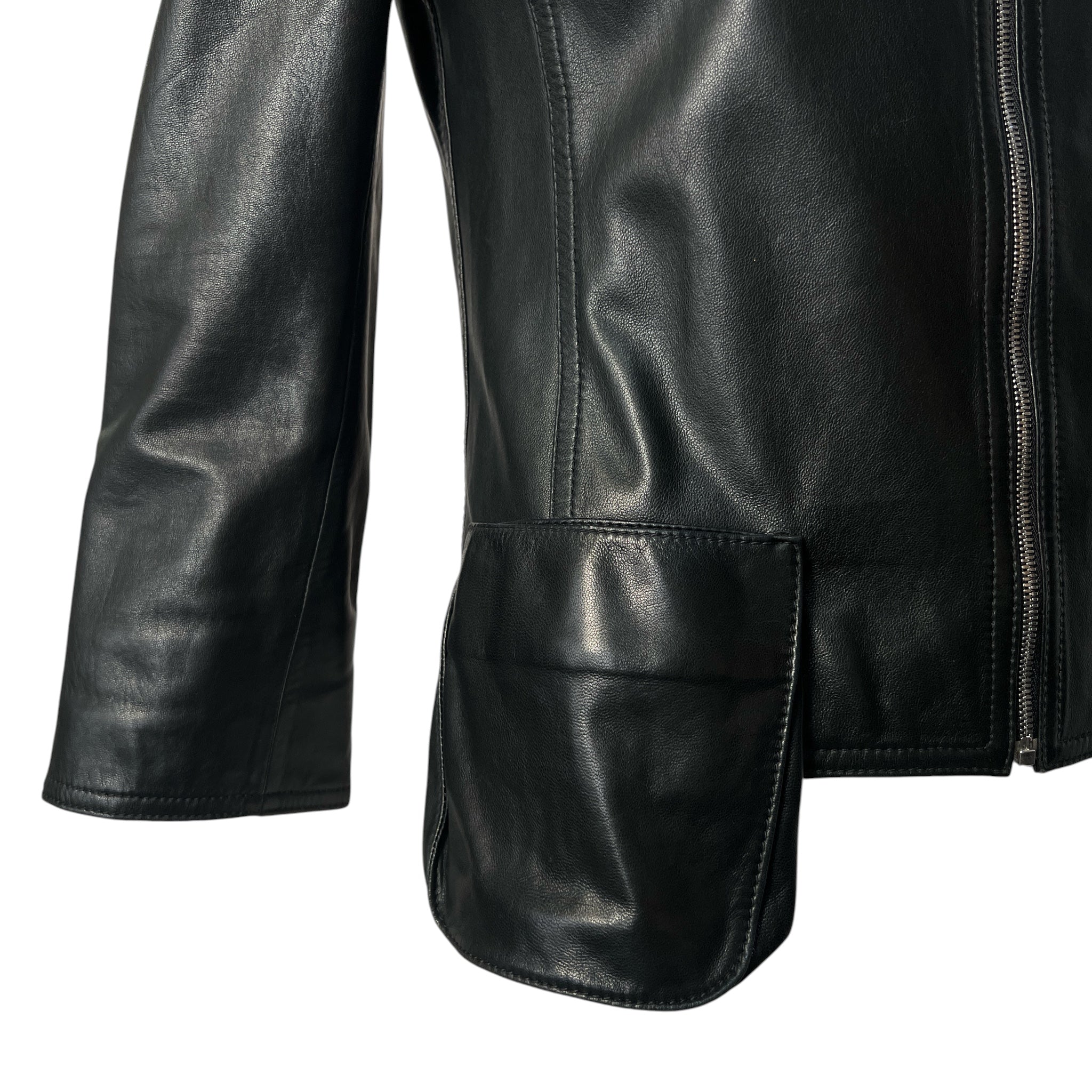 Fendi 2000's Black Leather Jacket with Patch Pockets, pocket detail