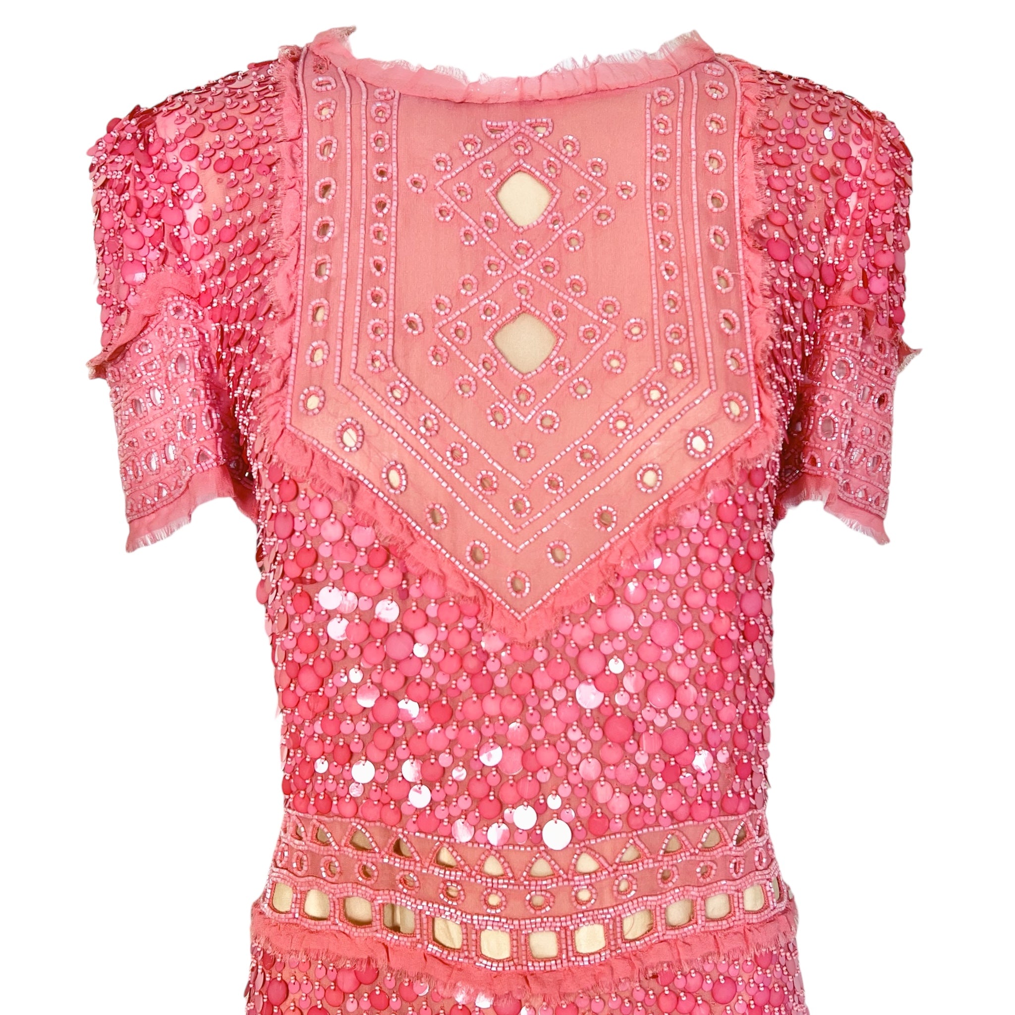 Emilio Pucci Resort 2012 Pink Sequin Beaded Mini Dress, NWT Top front