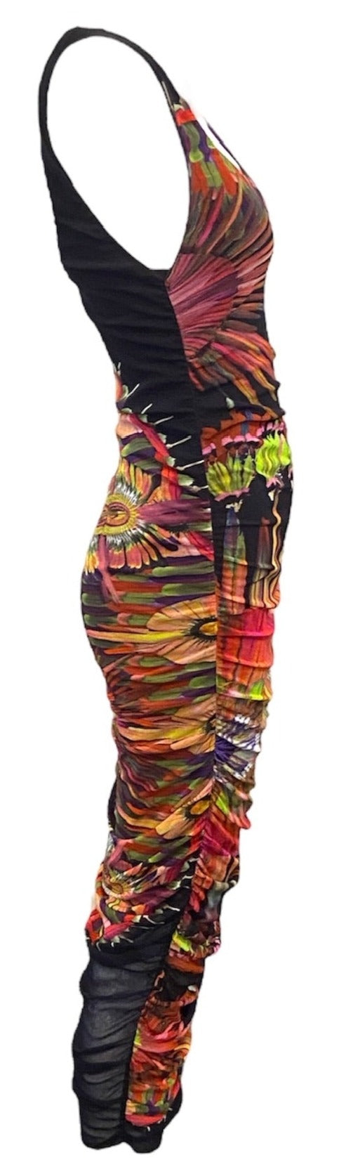 Jean Paul Gaultier Soleil 2000s Body Con Floral Mesh Dress SIDE 2 of 5