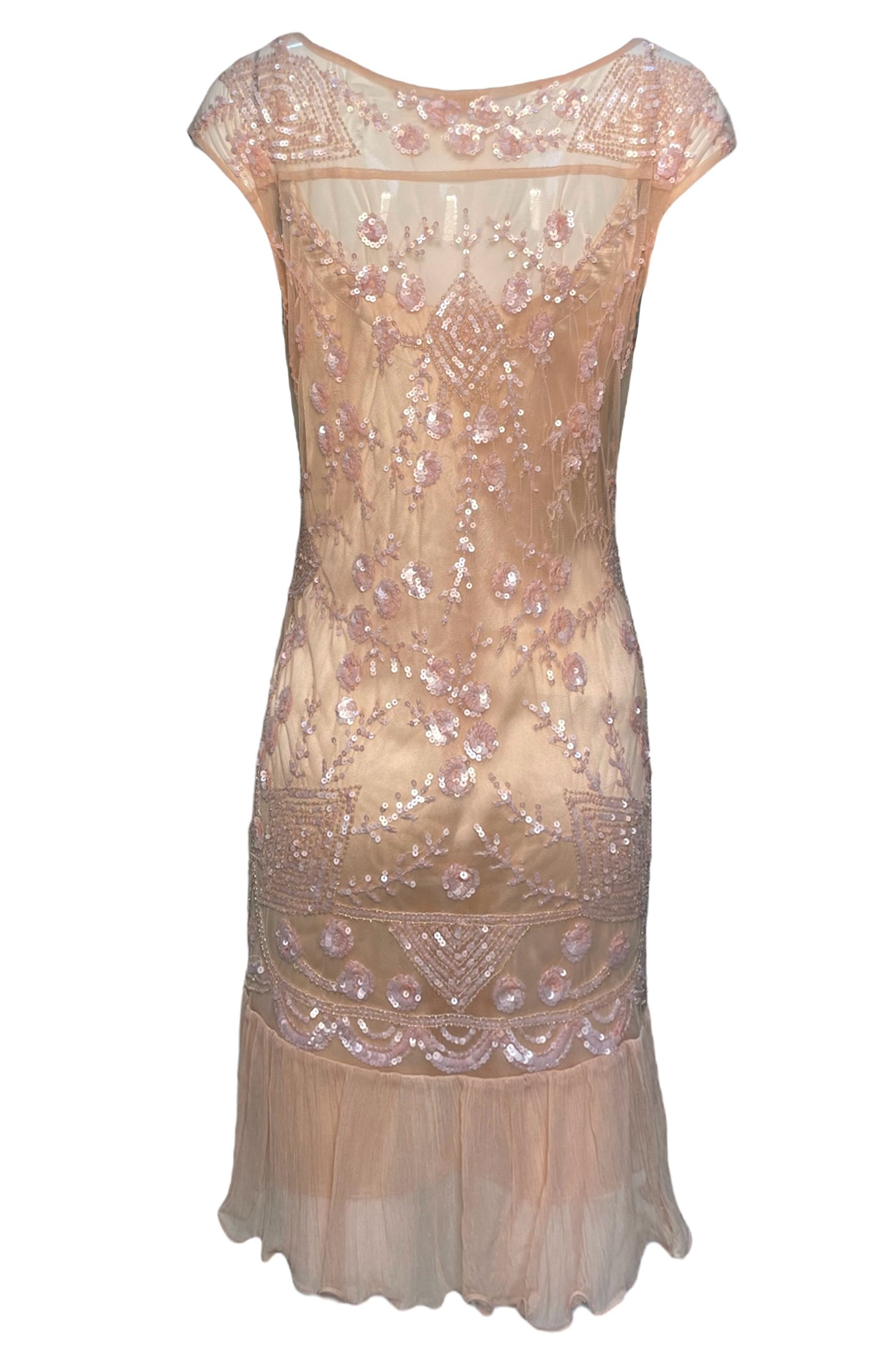 John Galliano 2000's Does '20s Blush Pink Deco Sequin Flapper Dress BACK 5/7