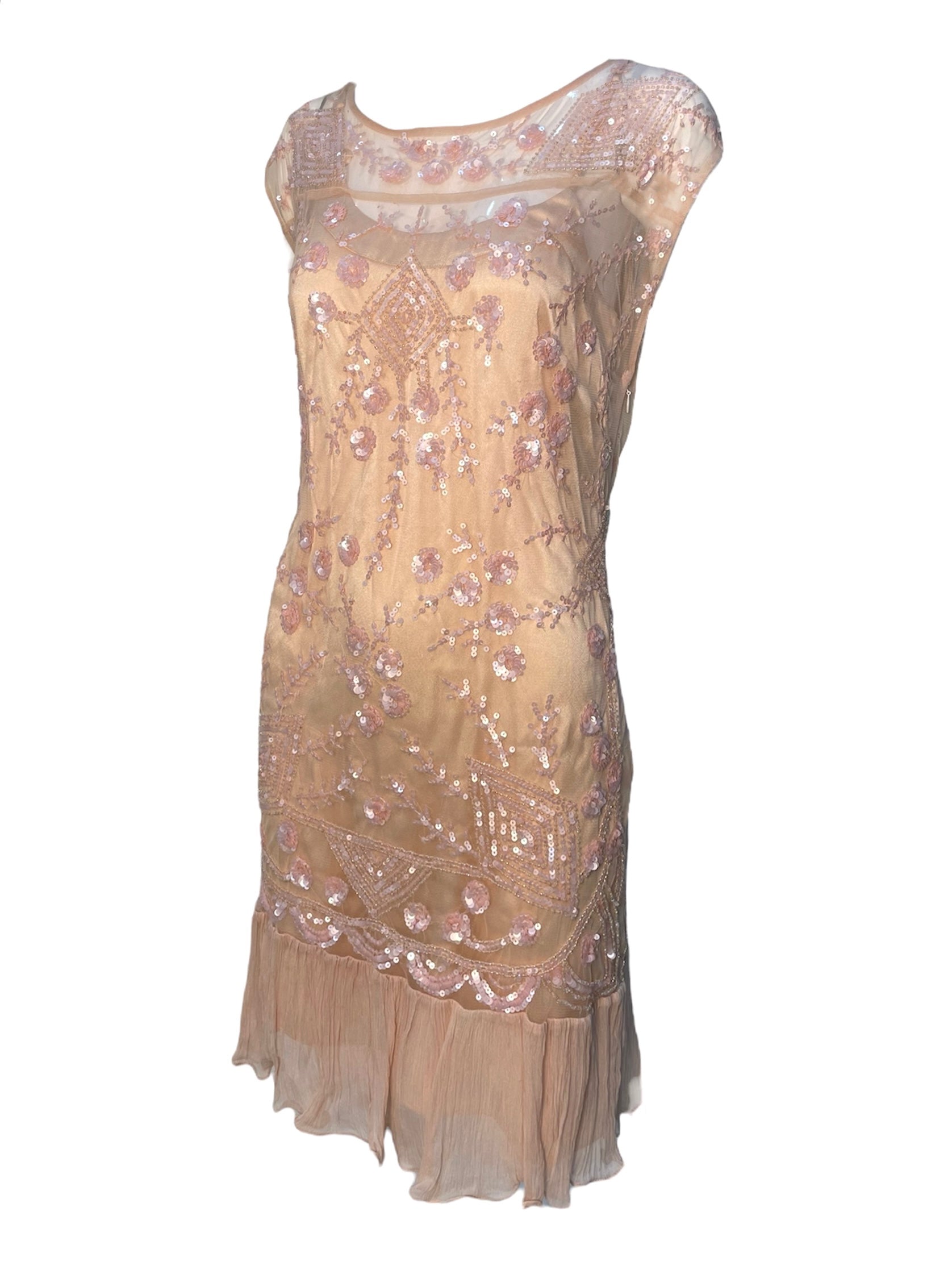 John Galliano 2000's Does '20s Blush Pink Deco Sequin Flapper Dress SIDE 2/7