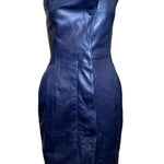  Claude Montana for Idéal-Cuir Rare Late '70s Midnight Blue Lambskin Leather Strapless Mini Dress FRONT 1/8