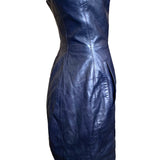  Claude Montana for Idéal-Cuir Rare Late '70s Midnight Blue Lambskin Leather Strapless Mini Dress SIDE 2/8