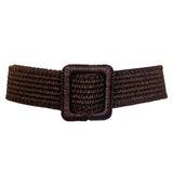 Yves Saint Laurent Rive Gauche Brown Woven Raffia Square Buckle Safari Belt FRONT