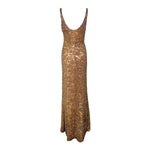 1960's Gold Heavily Embellished Knit Lace Evening Bombshell Gown, back