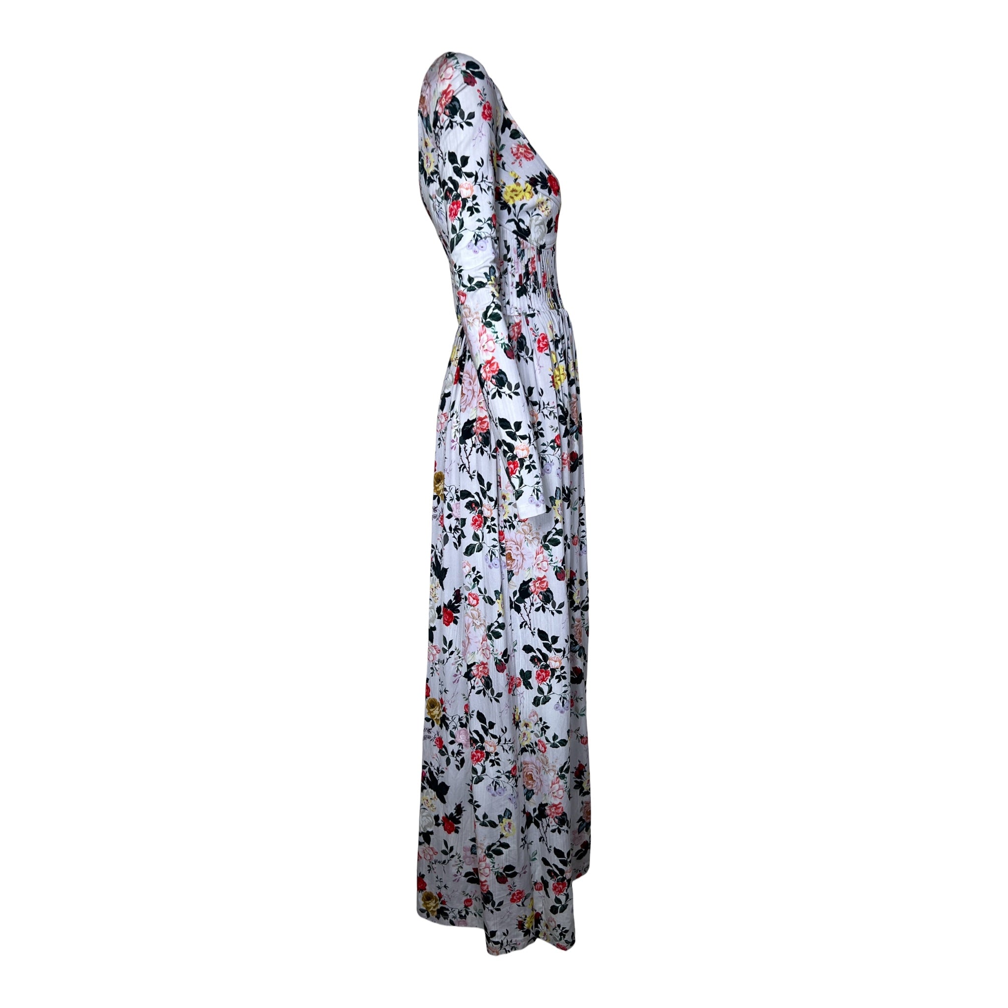 Paco Rabanne 2020s Pintucked Romantic Floral Jersey Maxi Dress, side 2