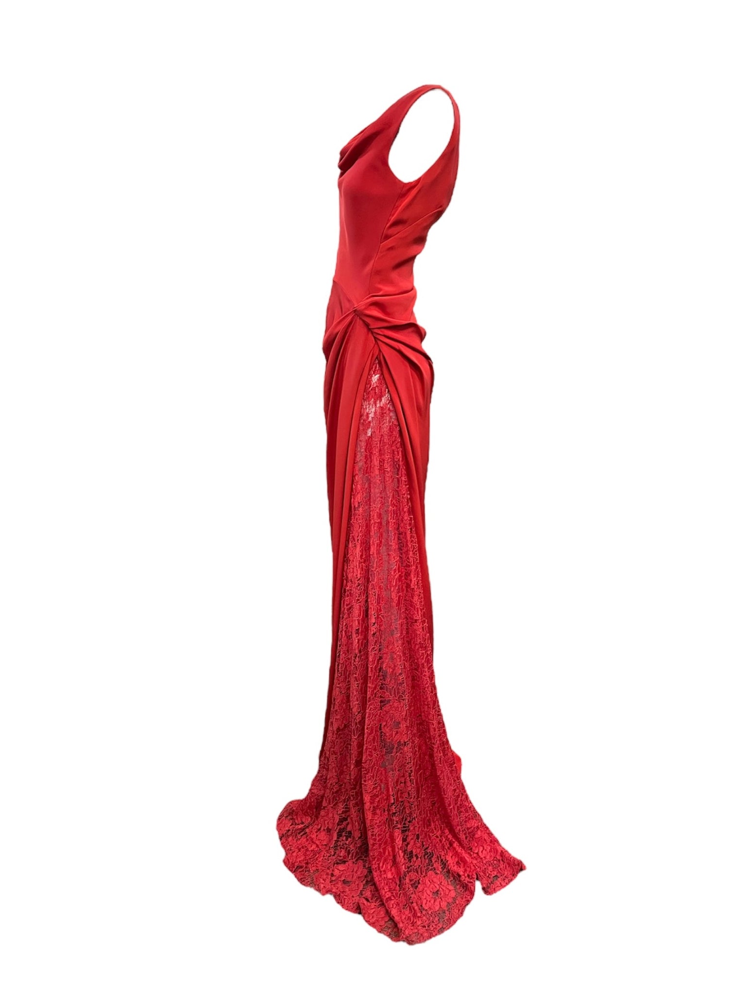 2010s Lorena Sarbu  Attribution Red Silk Gown with Train SIDE 2 of 4