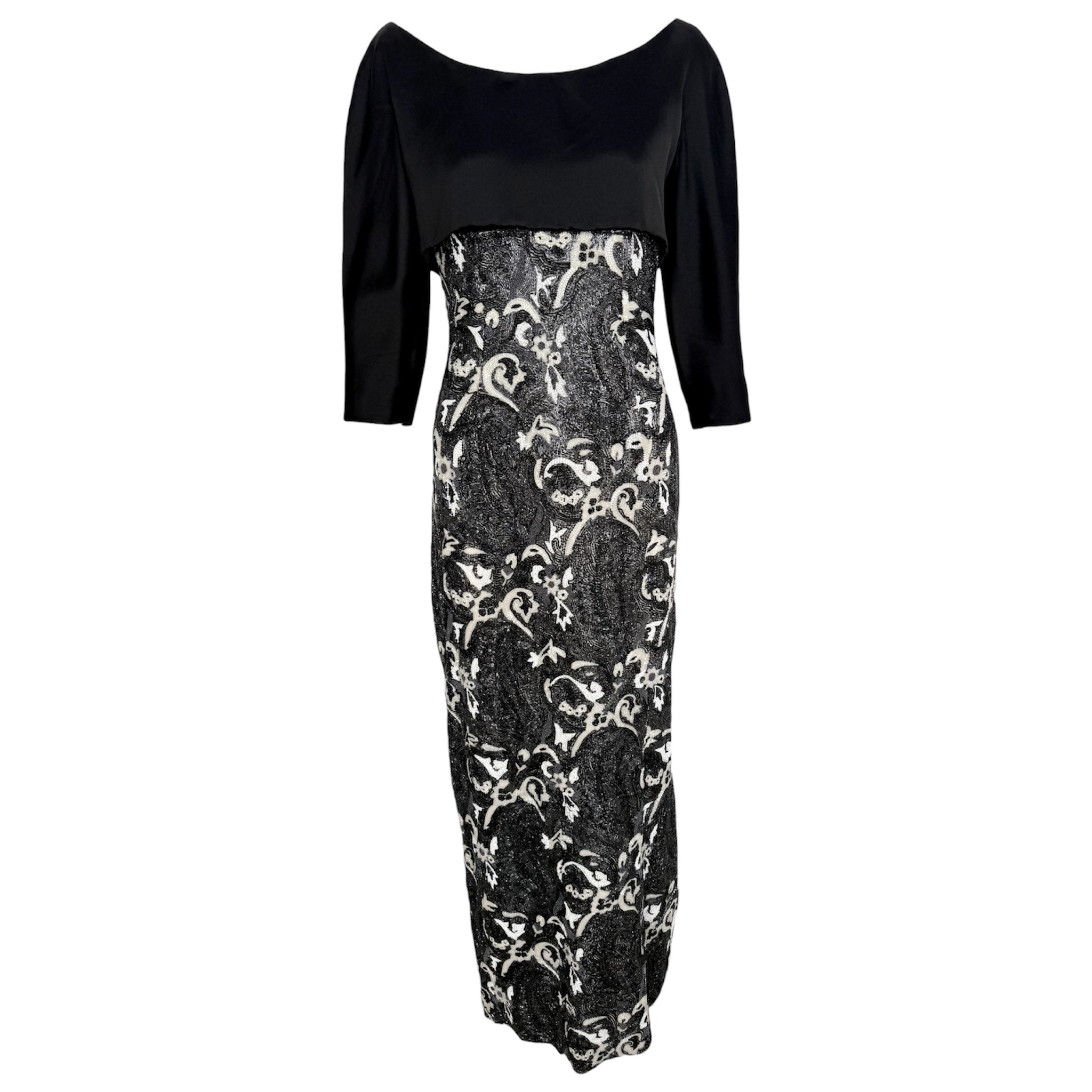 Guy Laroche Haute Couture 1960's Black and White Empire Waist Heavily Beaded Gown