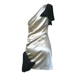 Dolce and Gabbana Y2K Cream and Black Silk Satin One-Shoulder Mini Dress, back